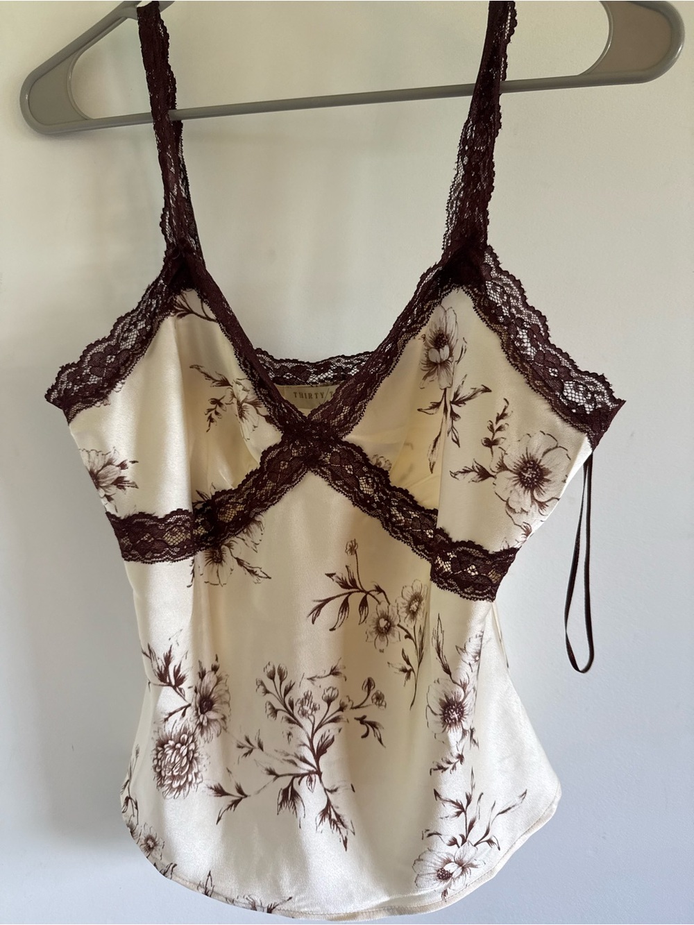 Silk Floral Lace-Trim Camisole in Cream and Chocolate